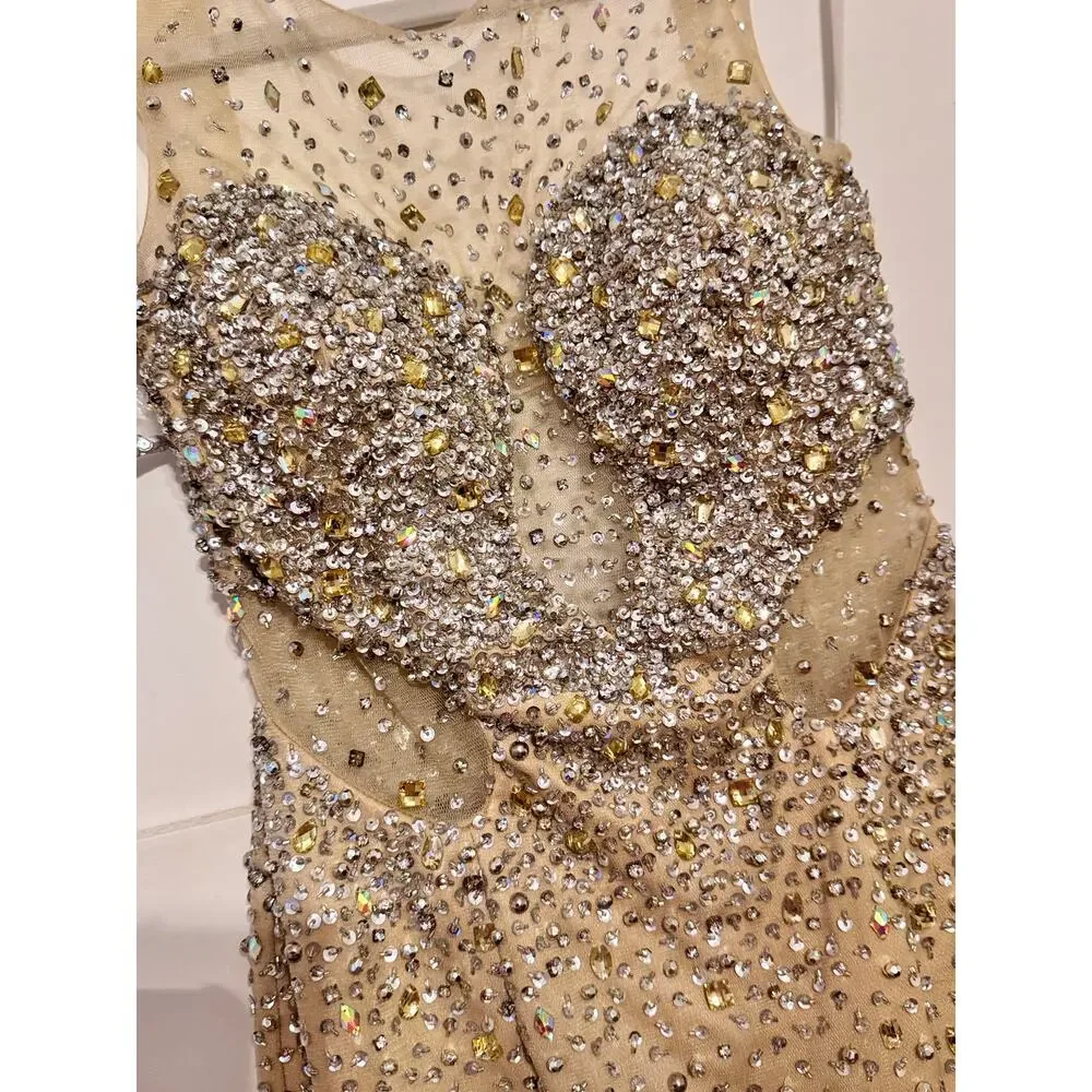 Mac Duggal Prom Formal Homecoming Nude Silver Size 2 NWT - Picture 4 of 10